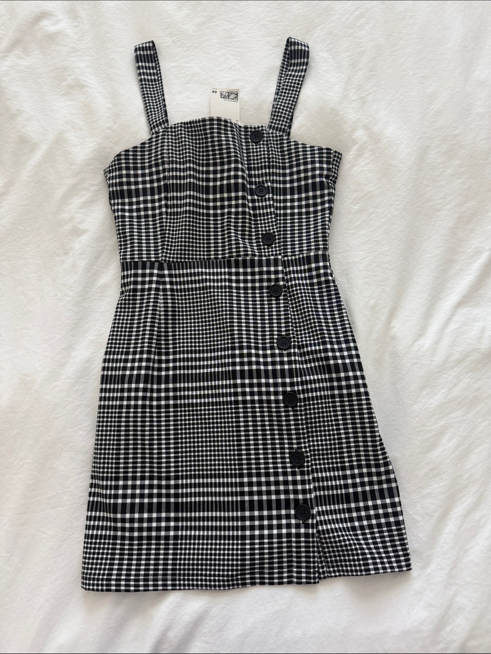 H&M Black & White Gingham Button-Front Mini Dress